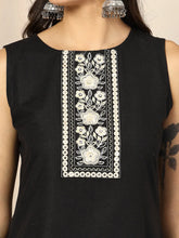 Women's Embroidered Cotton Blend Straight Kurta Pant Set-KPXBLACKKUSH